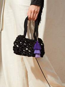 SHEIN VCAY Women's Woven Shoulder Bag, Simple & Fashionable & Versatile - Black - View 4