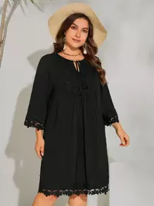 SHEIN VCAY Hơn Cà vạt Đồ trang trí Lace hoa văn Đầm - màu đen - Xem 1