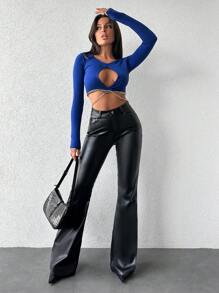 EURMUSE High Waist Flare Leg Jeans - Black - View 4