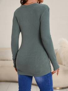 SHEIN Maternity Twist Front Nursing Tee - Green - View 2