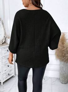 Calvaya Hơn Chất rắn tay cánh Cổ v Áo thun - màu đen - Xem 2