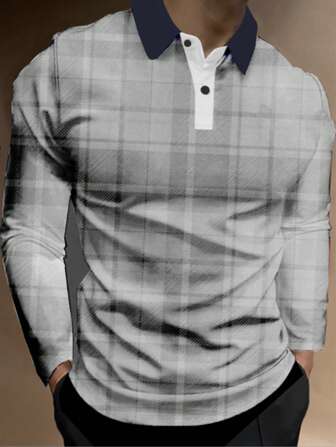 Manfinity Homme Men Plus Plaid Print Contrast Collar Polo Shirt