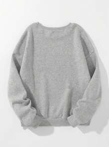 SHEIN LUNE Christmas Tree Print Thermal Lined Sweatshirt - Light Grey - View 2