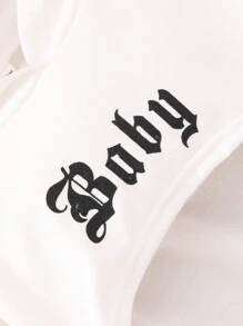 Cô gái Đồ họa Chữ cái Crop Tank Top & Hoodie & Hai âm Quần thể thao - Đen và trắng - Xem 4