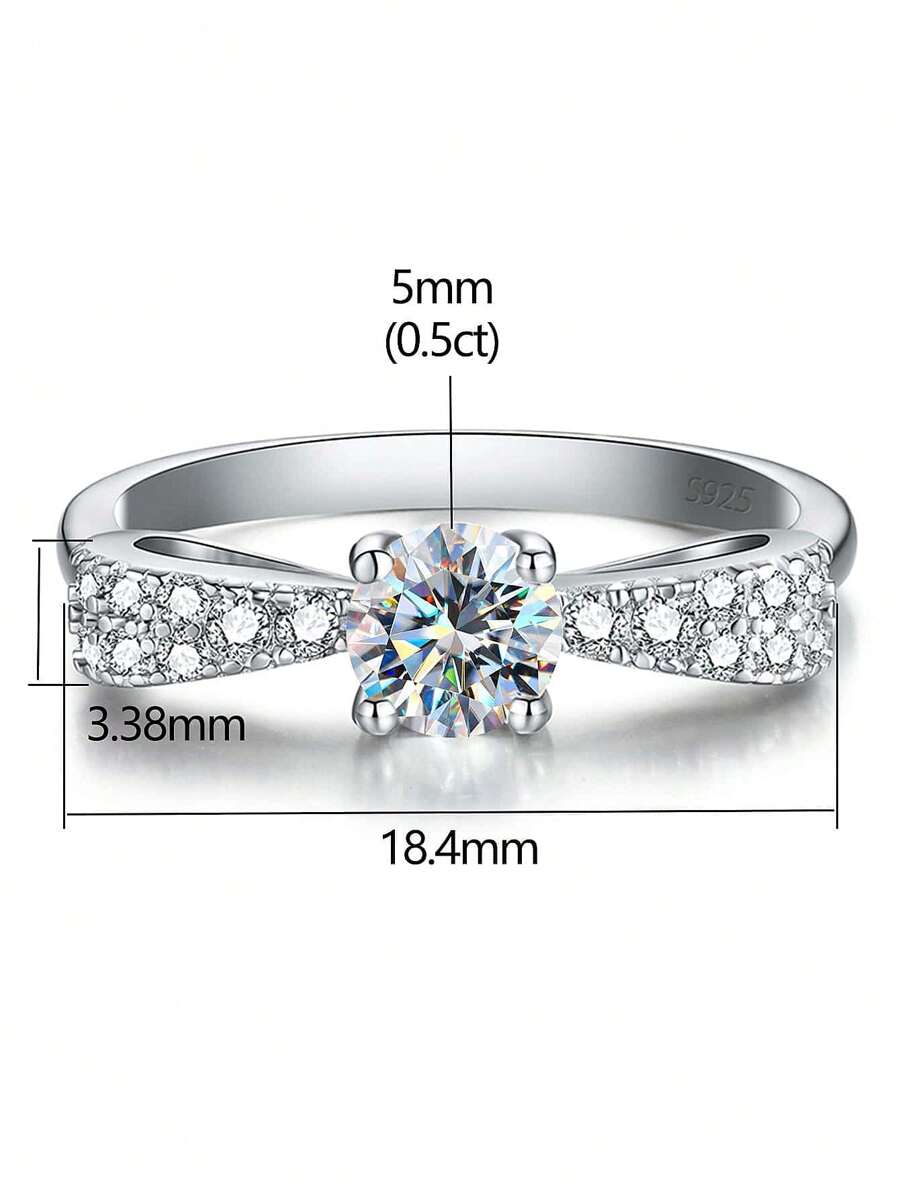 1入組莫桑鑽綁結蝴蝶結訂婚戒指婚戒適合女士S925純銀優雅定情戒指永恆圓環週年紀念日圓環情人節奢華女士們首飾類禮物 - 銀色 - 查看 1