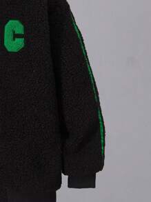 SHEIN Tween Boy Letter Patched Fleece Jacket Without Hoodie - Multicolor - View 5