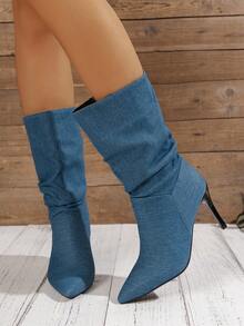 Wide Calf Western Cowboy Blue Boots - Blue - View 6