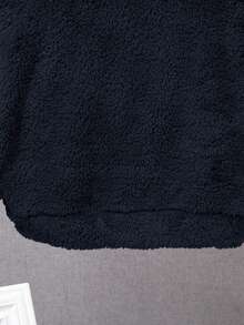 SHEIN 青少年男孩休闲贴布羊毛连帽运动衫和慢跑裤两件套 - 藏蓝色 - 查看 9