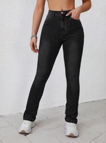 SHEIN EZwear Chất rắn Quần ống loe - màu đen - Xem 6