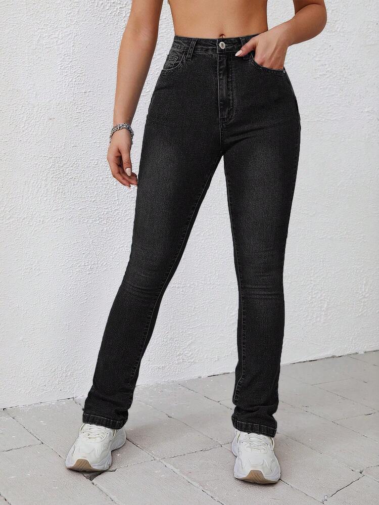 Solid Flare Leg Jeans