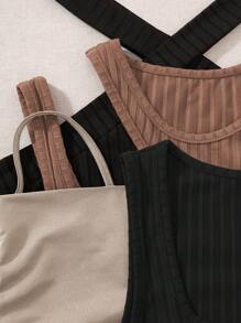 SHEIN Unity 4入組實心條紋針織上衣，適用於約會、派對等場合