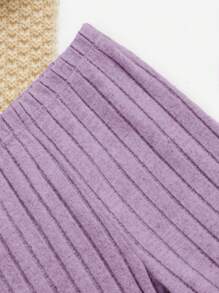 SHEIN Leap Crew Tween Girl Button Front Tee & Flare Leg Pants & Cami Top - Dusty Purple - View 4