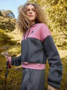 In My Nature 双色字母图案抽绳短款户外卫衣 - 深灰色 - 查看 7