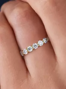 ESBERRY 1Pc Moissanite Diamond Engagement Ring Wedding Band For Women S925 Sterling Silver High Sparkle Promise Ring Eternity Ring Anniversary Ring Valentine's Day Luxury Ladies Jewelry Gift - Gold - View 3