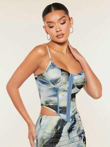 SHEIN BAE 大理石圖案鉤眼扣前緊身吊帶 - 彩色 - 查看 5