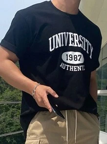 DAZY Hombres Camiseta con estampado de letra - Negro - Ver 4