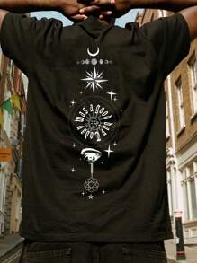 Manfinity Hypemode Men Sun & Moon Print Tee - Black - View 1