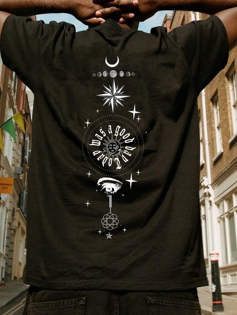 Manfinity Hypemode Men Sun & Moon Print Tee - Black - View 1