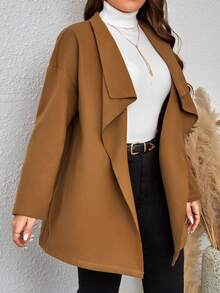 SHEIN LUNE Hơn Cổ áo thác nước Thả vai Mở Mặt trước Áo khoác - màu nâu - Xem 5