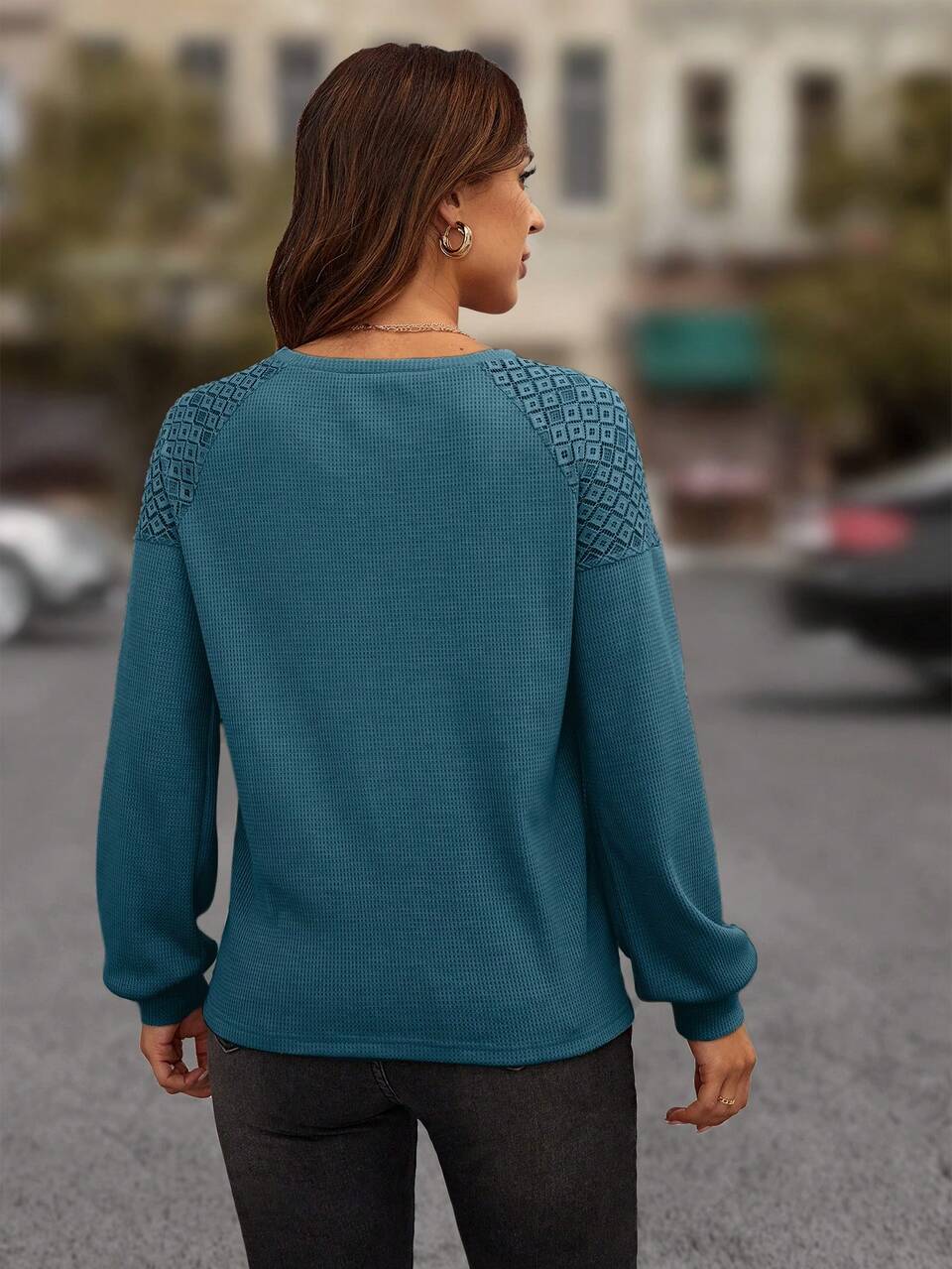Contrast Lace Raglan Sleeve Tee