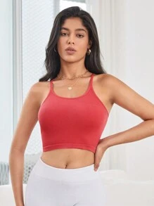 Solid Crop Sports Cami Top - Redwood - View 5