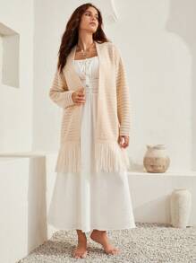 Bohemela Cardigan mit Fransen-Saum und Dropped-Shoulder - Aprikosenfarben - Übersicht 6