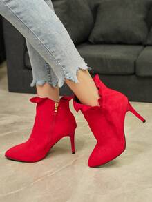 Women's Fashionable Red High Heel Boots - Red - View 4
