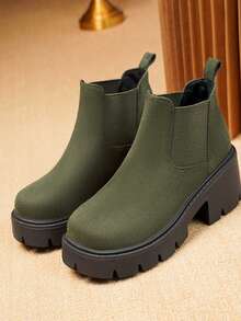 Women's Green Ankle Boots And Short Boots - Army Green - View 2