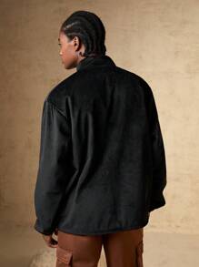 In My Nature Men Flap Detail Half Button Placket Velvet Sweatshirt