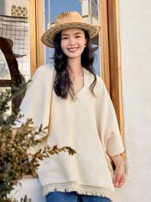 DAZY 流苏装饰蝙蝠袖罩衫夏季、海滩女士服装