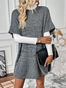 SHEIN Essnce 蝙蝠袖針織上衣不帶T恤 - 灰色 - 查看 1