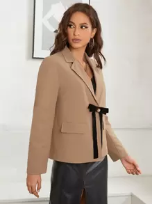 SHEINNeu Lapel Neck Flap Detail Bow Front Blazer - Brown - View 6
