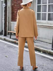 SHEIN Essnce Flap Pocket Belted Shirt & Pants - Khaki - View 5