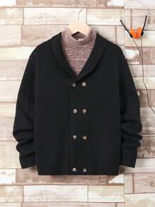 SHEIN Tween Boy 1pc Shawl Collar Double Breasted Cardigan - Black - View 1