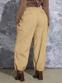 SHEIN SXY Plus Drawstring Waist Flap Pocket Cargo Pants - Khaki - View 2