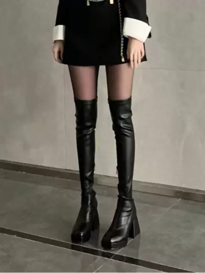 Women's Black Boots With Double Zipper Design, Perfect With Black Dress Ankle And Knee High Options Black Autumn Wear With Sweater And Winter Short Sweater Boots,Fashionable Boots