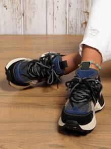 Women's Sneakers,Women's Thick-Soled Chunky Shoes Splicing-Colored Thick-Soled Chunky Shoes Versatile Outdoor Casual Sports Shoes - Black - View 4