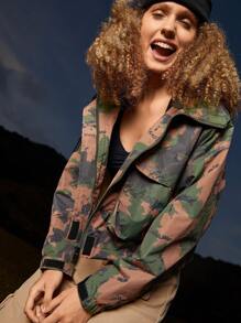 In My Nature Cazadora con estampado con bolsillo con solapa con cremallera - Verde militar - Ver 10
