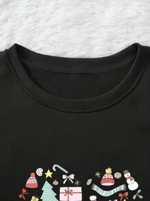 SHEIN EZwear 大碼聖誕圖案加絨內裏運動衫 - 黑色 - 查看 3