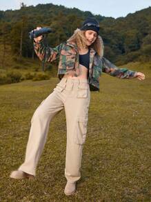 In My Nature Cazadora con estampado con bolsillo con solapa con cremallera - Verde militar - Ver 6