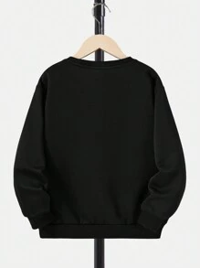 SHEIN Áo nỉ cổ tròn trơn màu đơn sắc cho bé trai tuổi mới lớn - màu đen - Xem 2