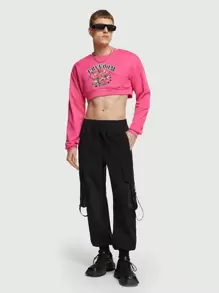 ROMWE MEN Street Life 男士翻蓋口袋帶扣細節工裝褲 - 黑色 - 查看 2