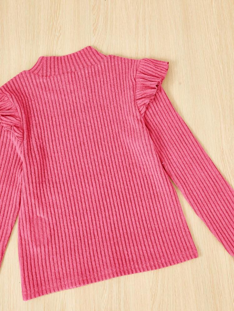 SHEIN 女大童荷葉邊小高領T恤 - 玫紅色 - 查看 3