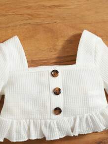 SHEIN 女嬰紐扣細節荷葉邊上衣和褲子 - 彩色 - 查看 3