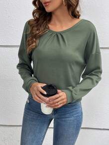 SHEIN VCAY Button Back Drop Shoulder Tee - Green - View 6