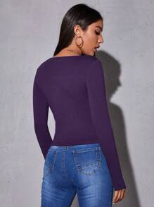 SHEIN Essnce 素色大圓領修身T恤 - 紫羅蘭色 - 查看 2