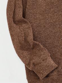 ROMWE MEN Street Life 男士字母貼布落肩袖運動衫 - 棕色 - 查看 4