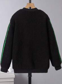 SHEIN Tween Boy Letter Patched Fleece Jacket Without Hoodie - Multicolor - View 2