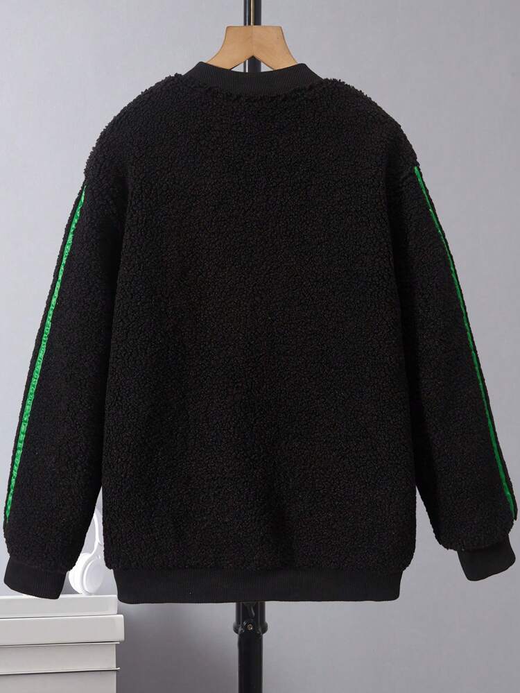 Tween Boy Letter Patched Fleece Jacket Without Hoodie