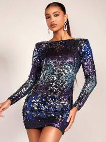 SHEIN BAE Christmas Open Back Sequin Bodycon Dress - Multicolor - View 4